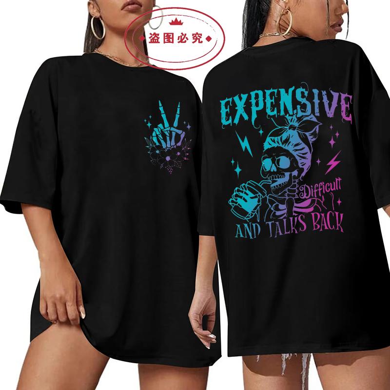 Expensive Talks Back Vintage T Shirt Men Women Fashion Hip Hop T-shirts Harajuku Casual Oversized T-shirt Mom Skeleton Clothing
