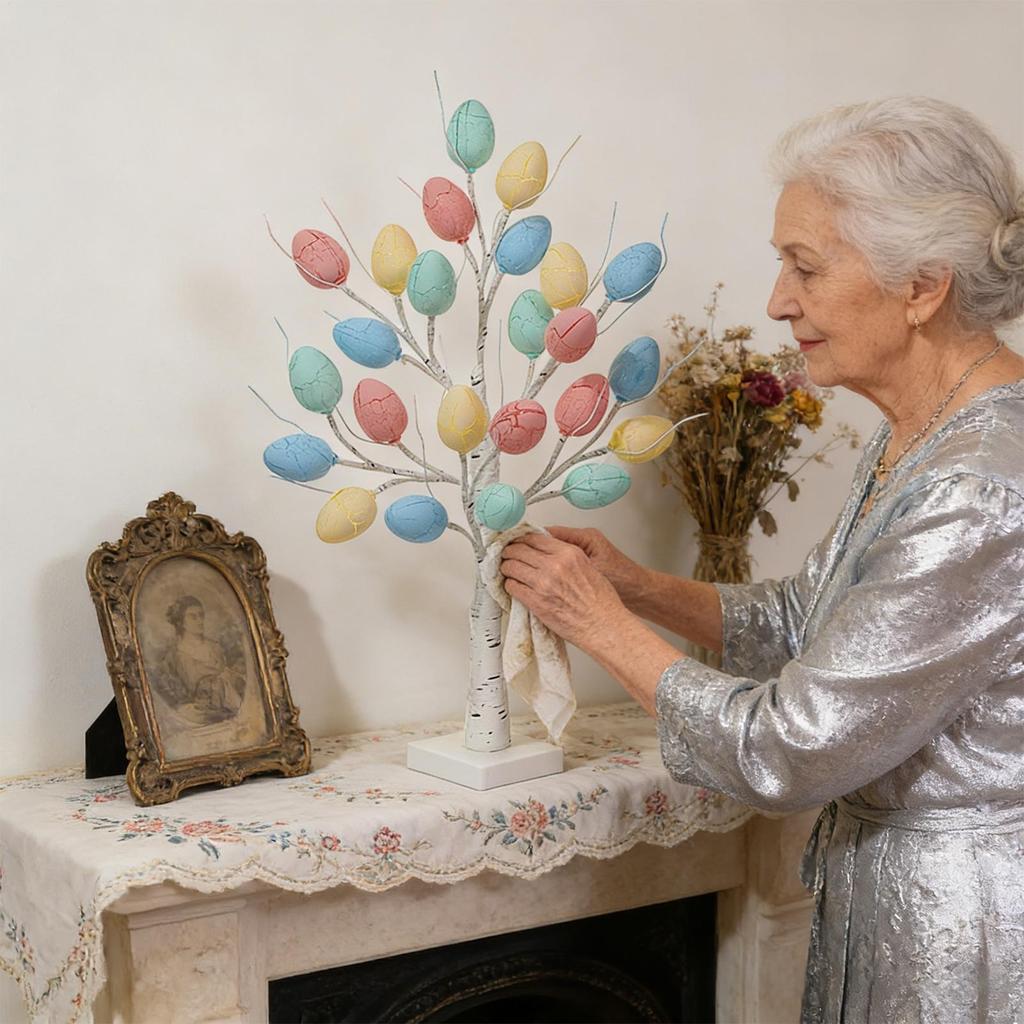 Egg Tree For Easter LED Bendable Branches Decoration 23.6in Tabletop Easter Trees Battery And USB Powered For Nursery Bedside