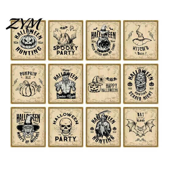 Waterproof Glass Container Decals 12Pcs Halloween Wine Bottle Labels, Vintage Retro Stickers with Witch Skull Decorative Labels for Party Bat Pumpkin