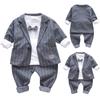Комплект из трех предметов для новорожденных, мужская одежда, одежда для малышей, комплект для крещения с галстуком-бабочкой, официальная одежда для дней рождения и свадеб