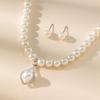 Classic Pearl Earrings Necklace Beaded Choker Pearl Pendant Necklace