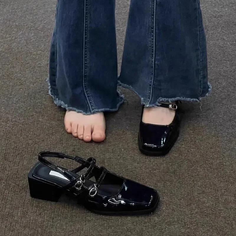 Fashion Retro Style Summer Thick Heel Women Sandals Fashion Square Toe Singbacks Shoes Ladies Elegant Party Dress Sandalias