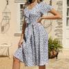Летнее пляжное платье с рюшами и рюшами и леопардовым принтом, летним рукавом и высокой талией, S-XXL