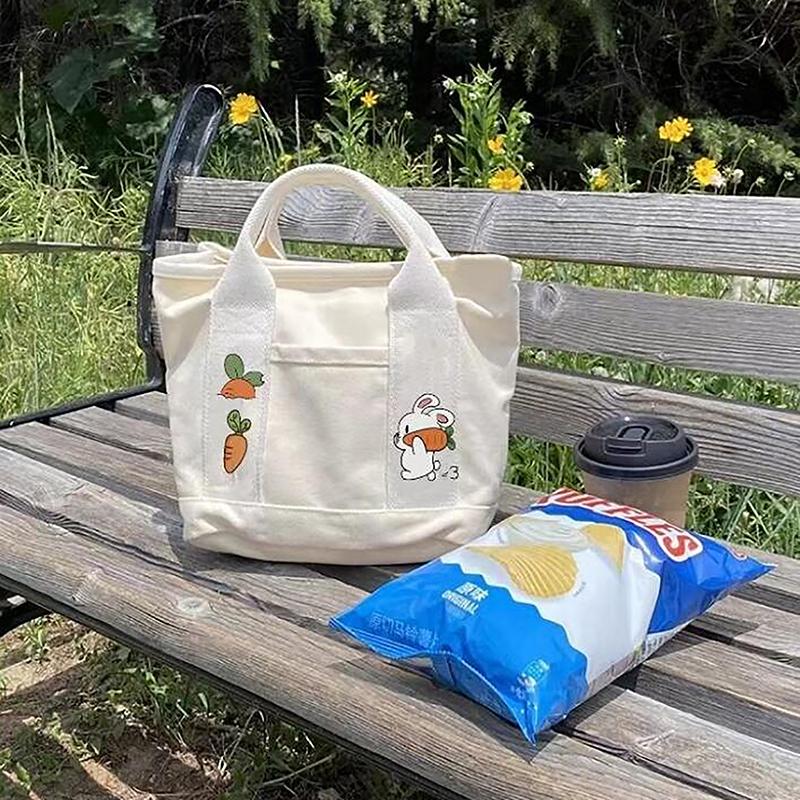 1 шт. мультяшный кролик морковка женская сумка холщовая женская сумка-тоут портативная большая вместимость многокарманная сумка для обеда