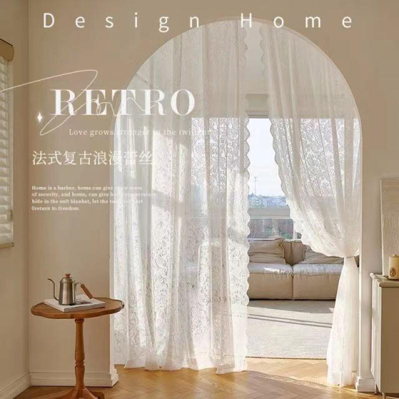 French Vintage Lace Sheer Curtain White Wave Trim Bedroom Balcony Bay Window Country Style