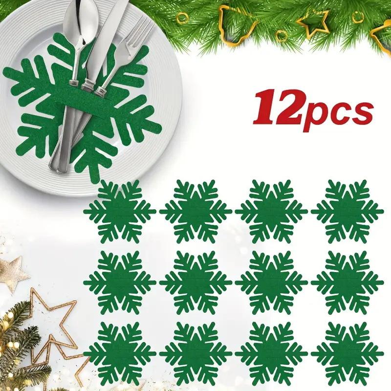 12 шт. фетровых снежинок для Рождества, Рождественские мешочки для столовых приборов, Рождественские держатели для столовых приборов, Идеально подходят для украшения вашего праздничного стола