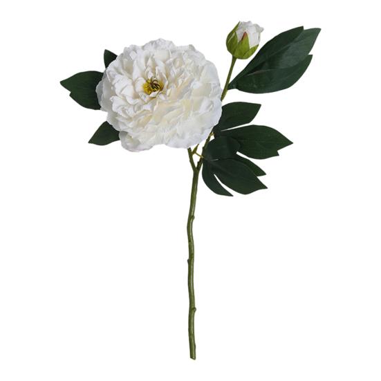 Искусственный пион с зелеными листьями 2 головки реалистичный поддельный шелковый цветок