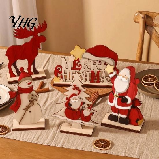 Solid Wood Santa Claus Figures Nordic Christmas Ornaments, Reindeer Snowman Figurine, Retro Ornaments Rustic Desktop Decoration for Holiday
