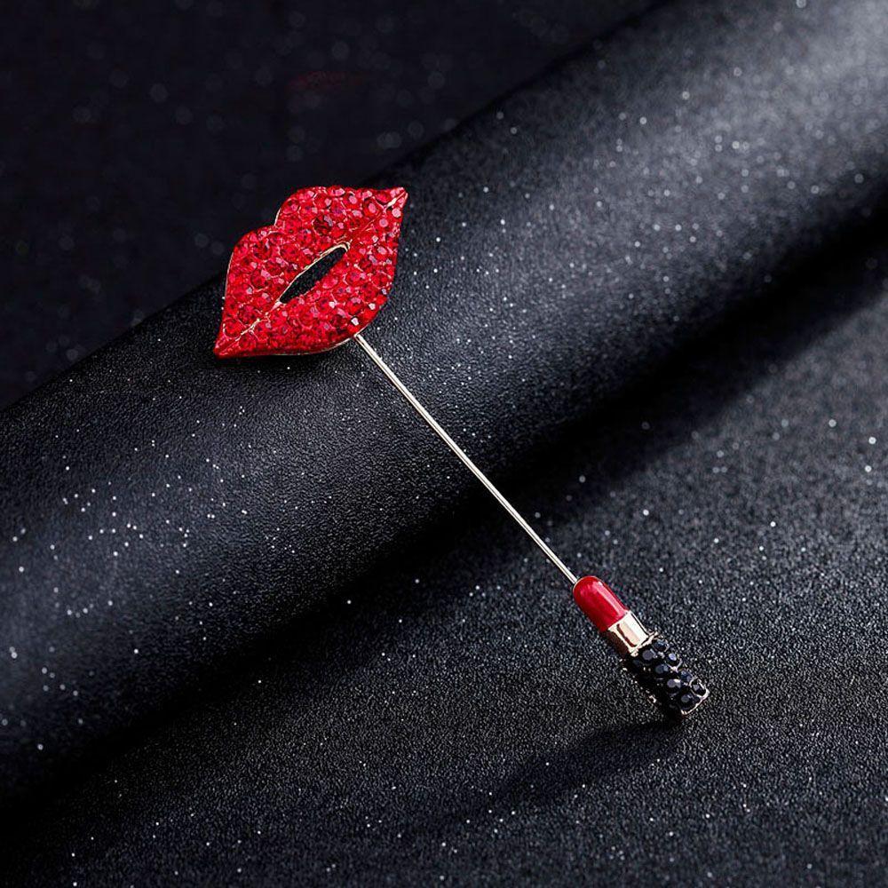Elegant Banquet Romantic Fashion Accessories Red Lip Lipstick Brooch Scarf Pin Badge Jewelry
