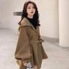 Women Slim Trench Coat Autumn Winter Fashion Hooded Cloak Khaki Waist Casual Slimming Coat New Senior Temperament