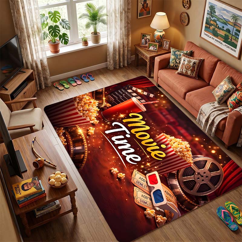 Movies and food trending culture Living Room Rug, Bedroom Rug, Bedside Rug,Machine washable and foldable for storage