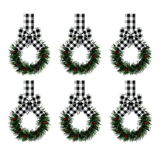 Рождественский венок на кухонный шкаф с лентой, маленький венок с красными ягодами на окно с бантом для украшения фермерского дома, входной двери, рождественской вечеринки