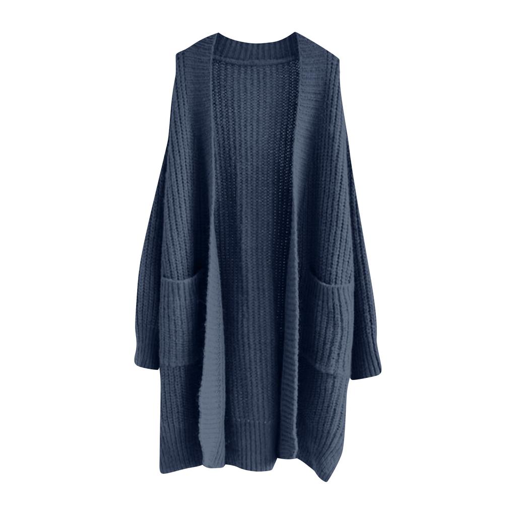 Женский однотонный кардиган машинной вязки с длинным рукавом до колена, ленивый тренд, куртка для волос средней длины