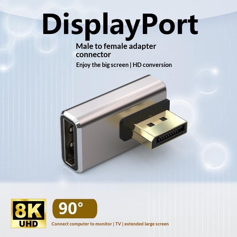 Угловой DP 1.4 Адаптер DisplayPort Папа-Мама 90-градусный Разъем для Подключения Домашнего Офисного ПК Ноутбука Монитора