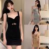 Summer Women's Sexy V Neck Solid Color Slim Sexy Waistless Sleeveless Knee-LengthDress
