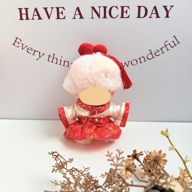 [Cloth  Only] Doll New Year Set Clothes for Plush Dolls,New Year's Lucky Belly Band + Hair Clip+Lion Dance Headgear.