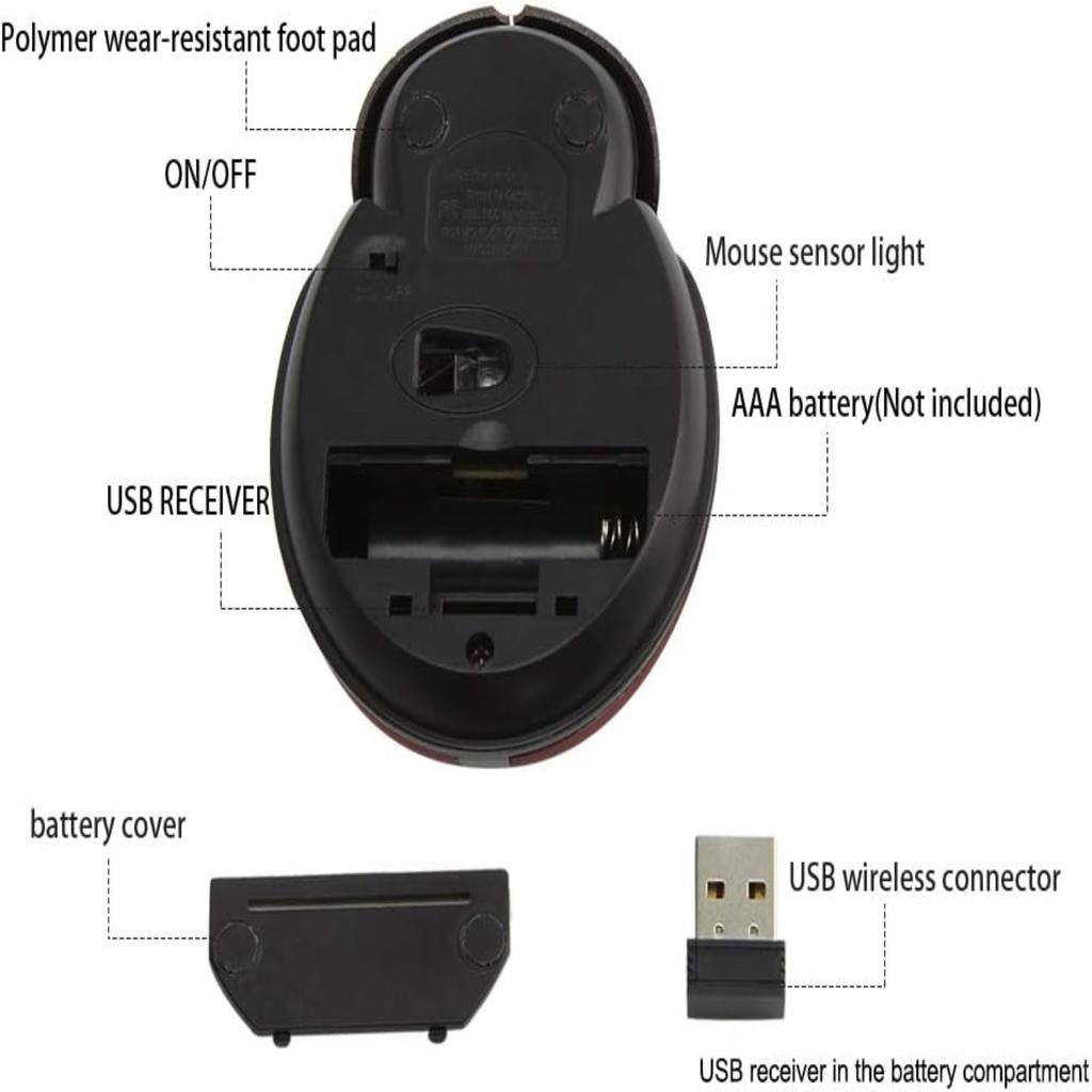 LadybugGlow Mini Wireless Mouse, Portable 3000 DPI Optical Cordless Mouse for Kids with USB Receiver (Red)