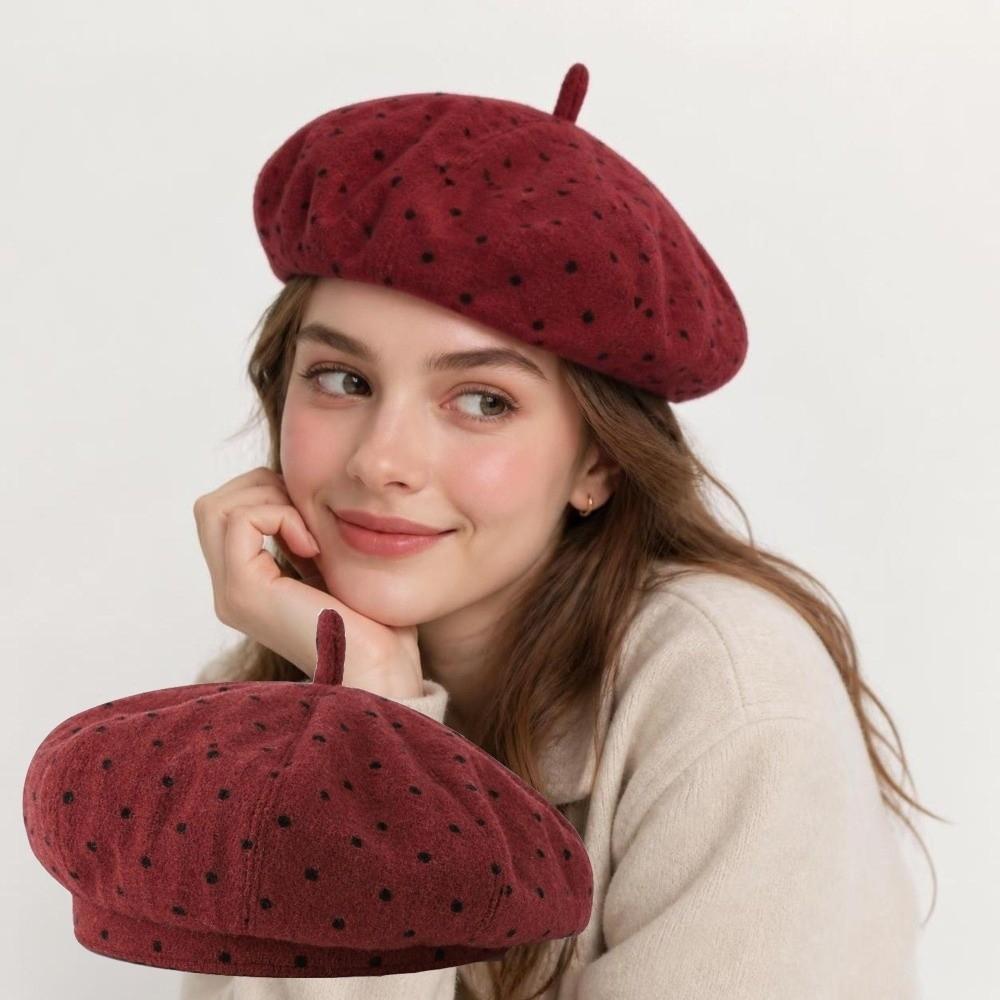 Polka Dot Painter Beret Cap Korean Style Autumn Winter Beret Versatile Women's Beret Hat for Women