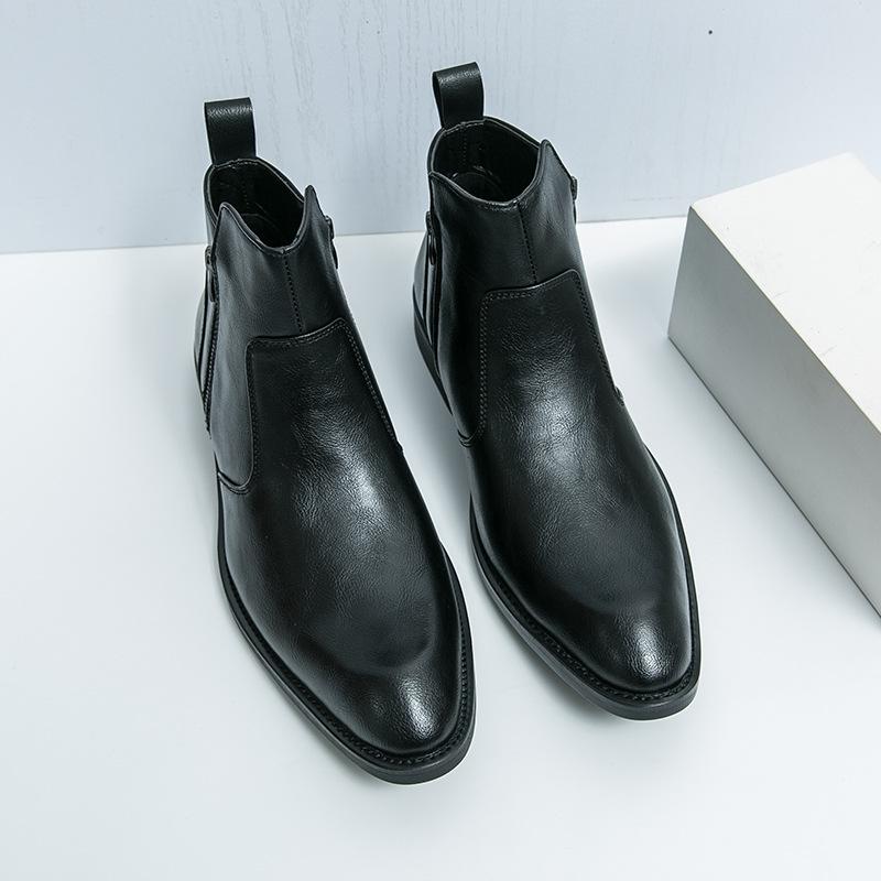 Chelsea Boots Men's British Style Korean Version Inner Height Increase Short Boots High Sense Fashion Leather Boots Hair Stylist Martin Boots