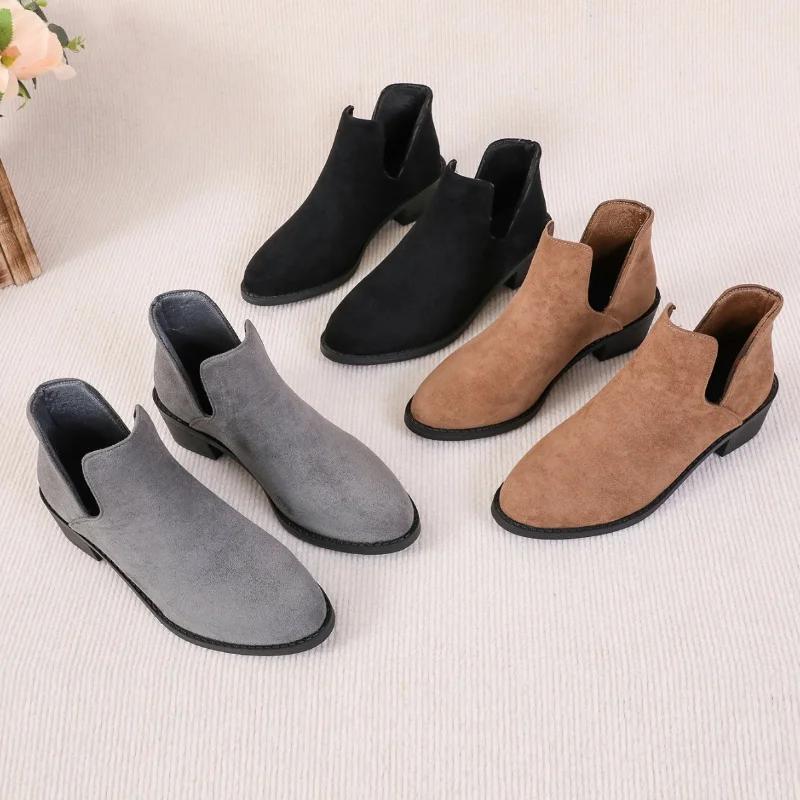 Женские остроносые ботинки челси на высоком каблуке, осенние повседневные ботильоны из искусственной кожи с острым носком, женские туфли на толстом каблуке