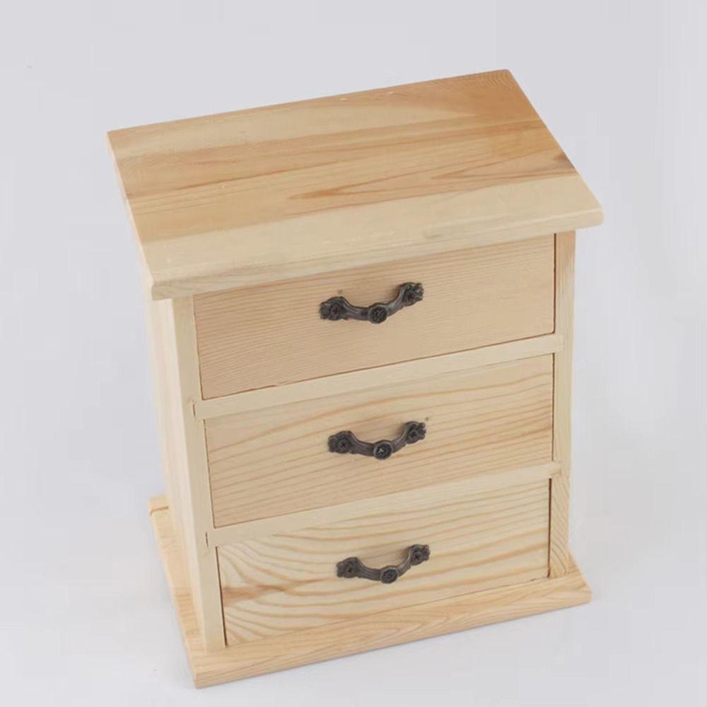 3-Layers Wooden Jewelry Storage Holder Simple Stationery Storage Stand Office Supplies