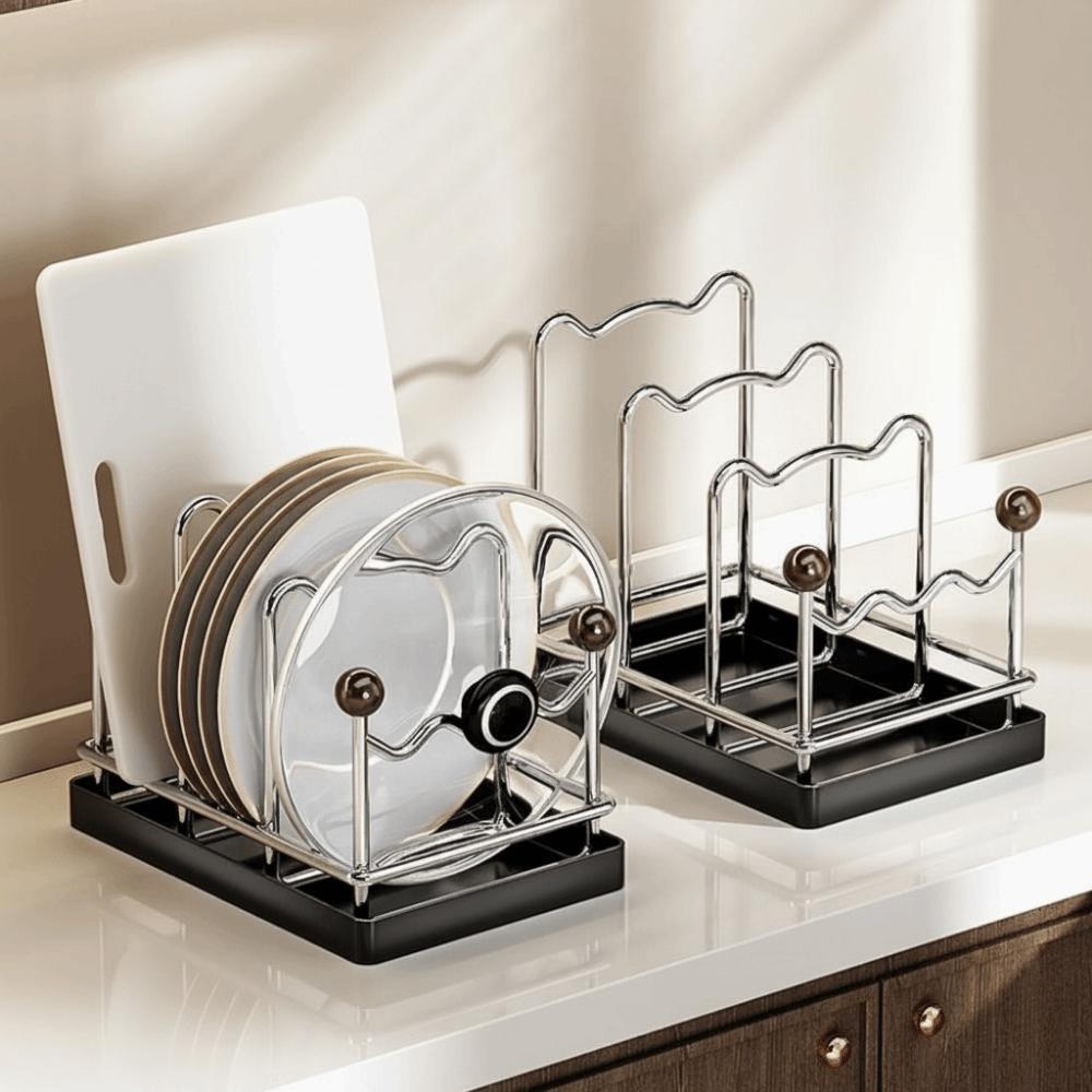 Multi Layer Pot Lid Storage Rack Rustproof Drain Cutting Board Holder Large Capacity Space Saving Cookware Holder Kitchen
