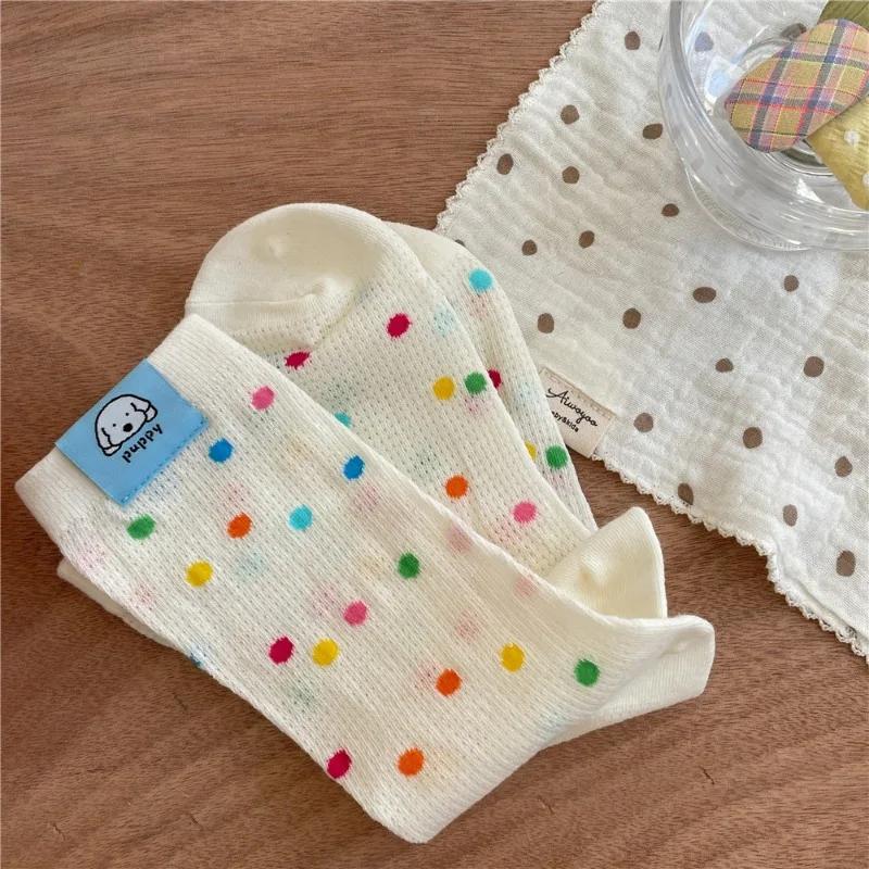 Puppy Fashion Mesh Children Socks Thin Summer Colorful Striped Breathable Casual Soft Comfortable Sock Polka Dot Stripe Printing