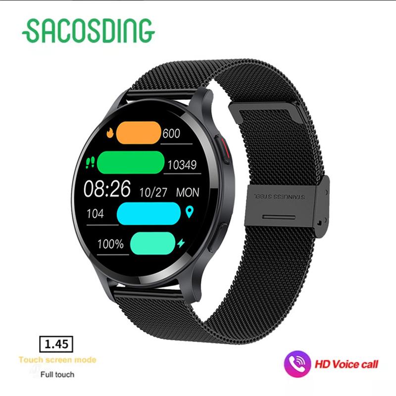 SACOSDING с сапфировым экраном 1,45-дюймовые умные часы для женщин, Bluetooth-вызов, спортивные трековые часы для мужчин, умные часы с пульсометром на заказ для Android 2024