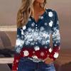 Women's T Shirt Tee Christmas Printed Button Long Sleeve Tunic Daily Weekend Fashion Basic V- Neck Regular Top
