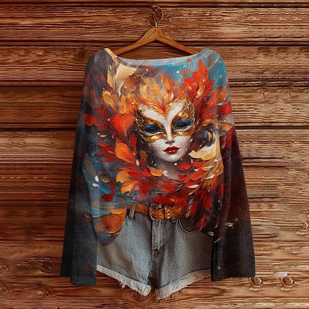 Женский модный пуловер с круглым вырезом, длинным рукавом и принтом, повседневный