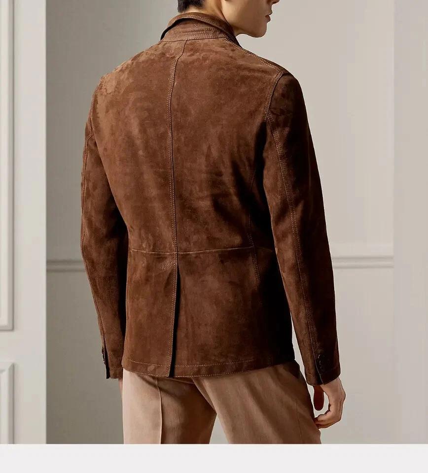 Stylish Casual Formal Party Brown Pure Suede Leather Blazer Men Coat Handmade