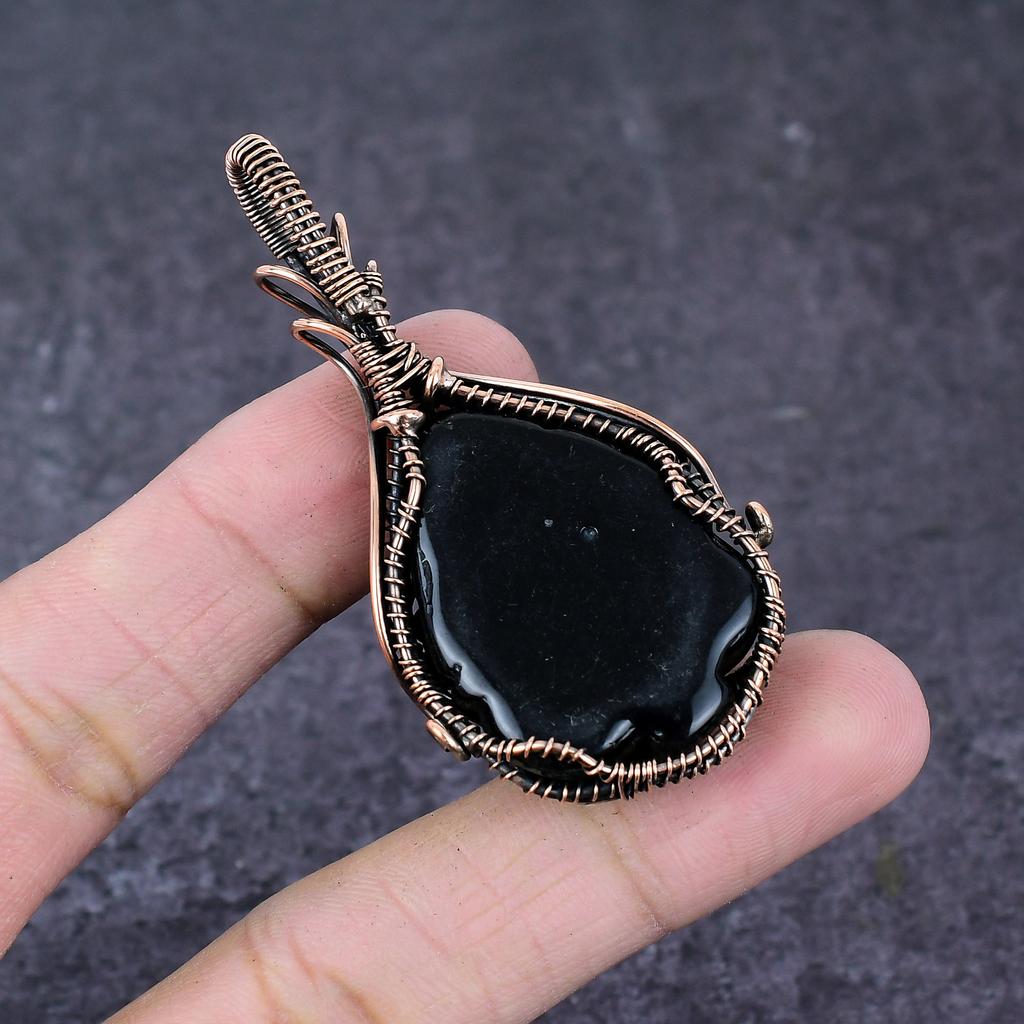 Натуральный резной аммолит, драгоценный камень, кулон ручной работы с обмоткой из медной проволоки, 2,6 дюйма g4D98