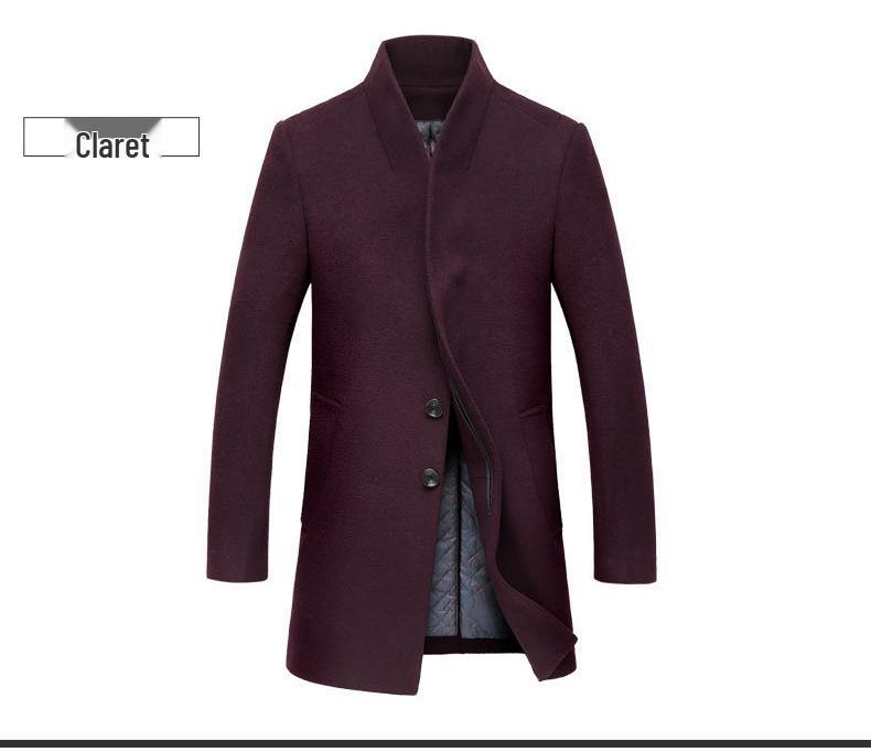 Middle-Aged Men's Korean Style Slim-Fit Woolen Overcoat for Autumn and Winter