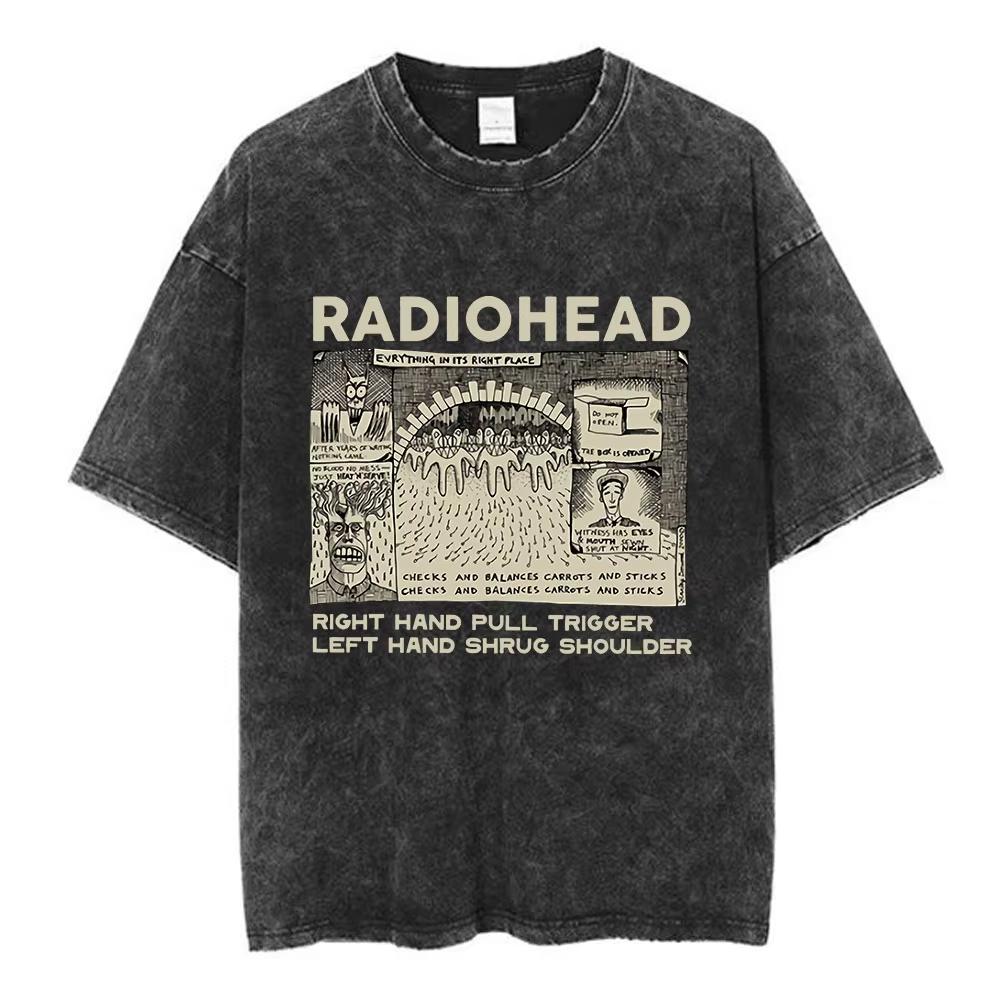 Rock Band Radiohead The Bend Забавная Кошка Винтажные Стираные Футболки Мужские Женские Мода Хип-Хоп Футболки Хлопок Мужская Футболка Уличная Одежда