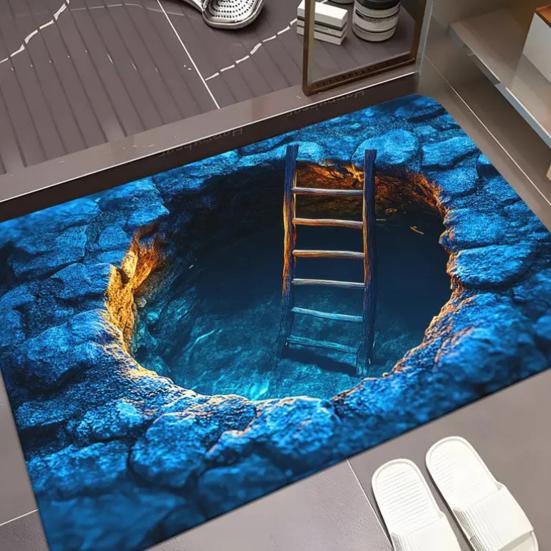 3D Visual Deception Doormat Optical Illusion Non-Slip Floor Mat Absorbent Endless Abyss Machine Washable Rug for Bathroom Bedroom Camping Yoga