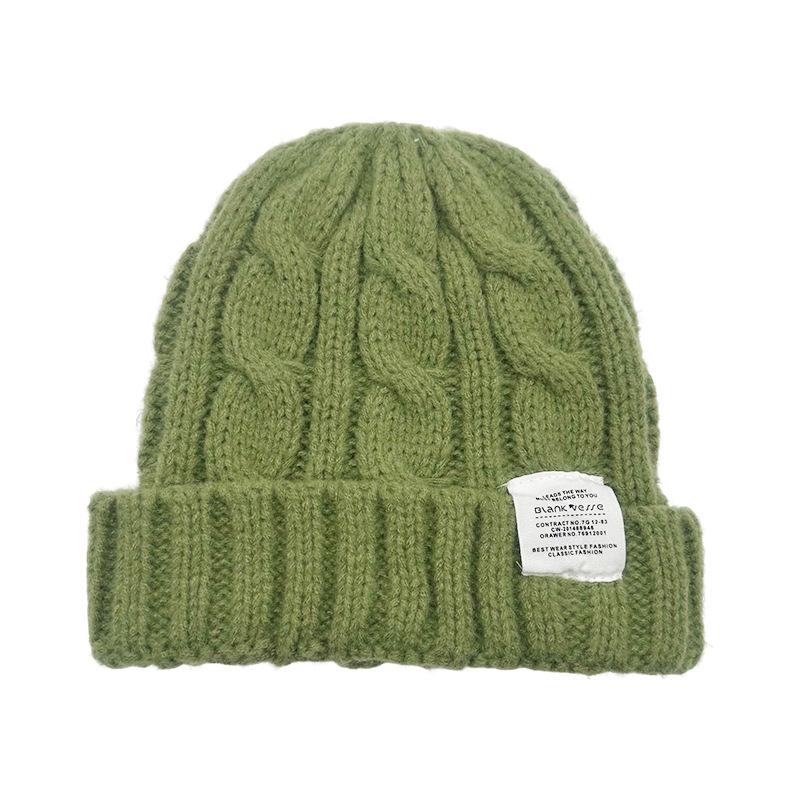 Women's Favorite Winter Green Ribbed Beanie Hat Korean Fashion Knitted Wool Custom Patch 100% Wool Warm for Business Scenes