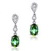 Retro Emerald Crystal Dangle & Zircon Stud Earrings, Temperamental Green Gemstone Four-Prong Design