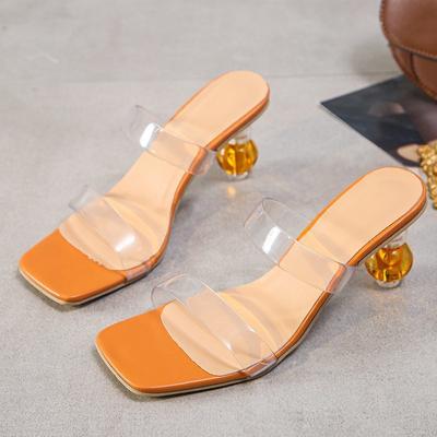 Модные женские тапочки из кожи со змеиным принтом, необычные каблуки, сексуальные сандалии с квадратным носком, прозрачные туфли из ПВХ-желе Slidesghj7