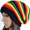 Winter Colored Striped Long Rainbow Knitted Pullover Pile Unisex Hat for Women Hat