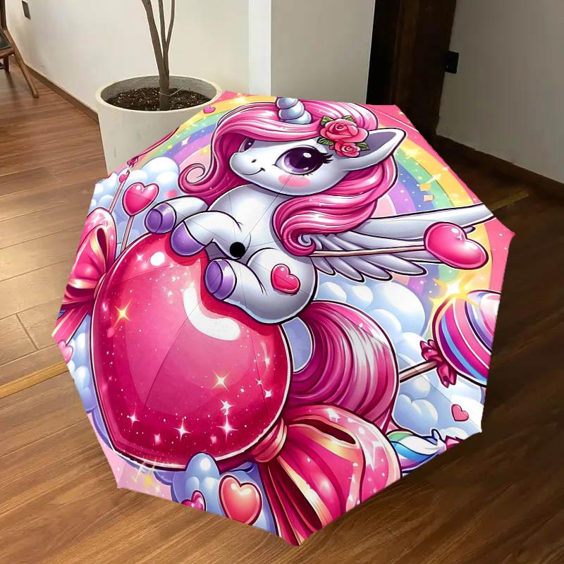 1PC Unicorn Heart Umbrella-8-Rib Reinforced Portable Folding Travel Suitable for All Seasons Outdoor Daily Use -J0393