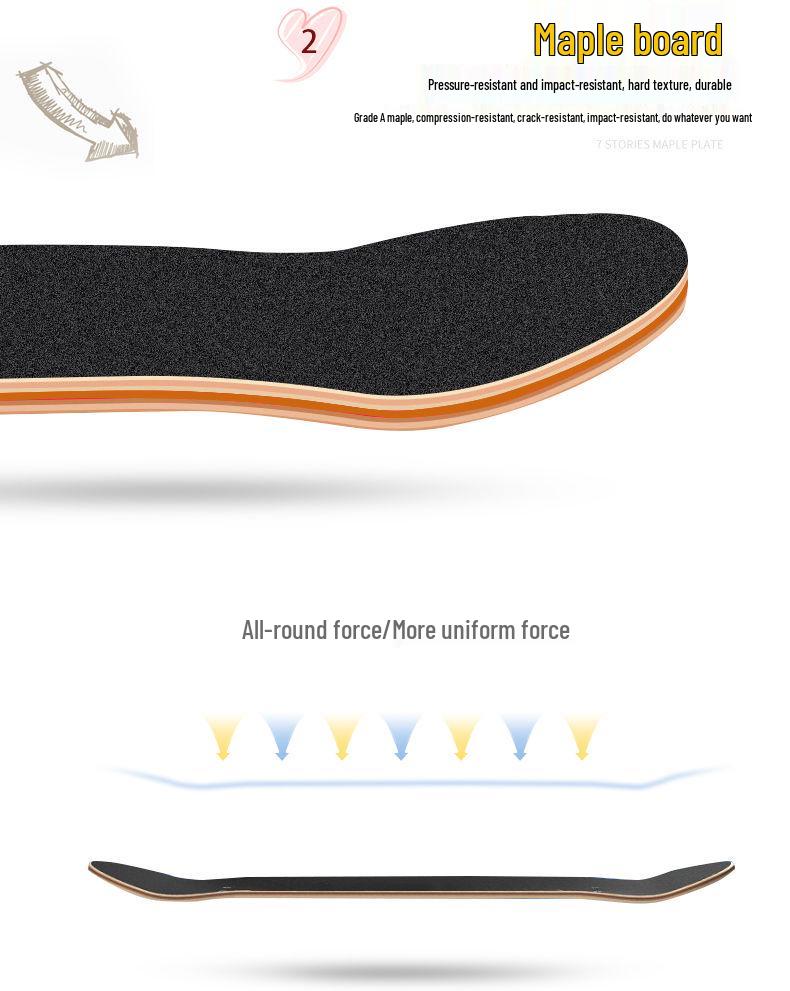 Начинающий скейтборд с двойным изгибом для уличного катания - Профессиональная короткая доска для мальчиков, девочек и взрослых