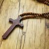 Religious Handmade Rosary Necklace Car Ornament Crucifix Pendant Chain Wood Beads Necklace  Men