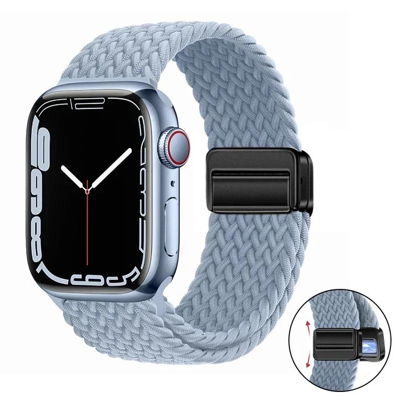 Магнитный плетеный ремешок-петля для Apple Watch 45мм 41мм 44мм 42мм 46мм Ultra 3 49мм Нейлоновый браслет iWatch 11 10 9 8 7 6 5 SE
