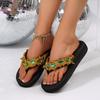 Luxury Colourful Crystal Decoration Flip Flops Women 2025 Summer Black Wedge Heels Slippers Comfortable Light Weight Sandals