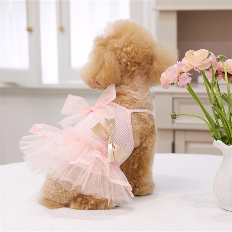 2026 New Pink Dog Dress Lace Ruffle Tulle Dog Tutu Dress Sling Ribbon Bows Dress for Small Dog Girls Female Party Puppy Outfits
