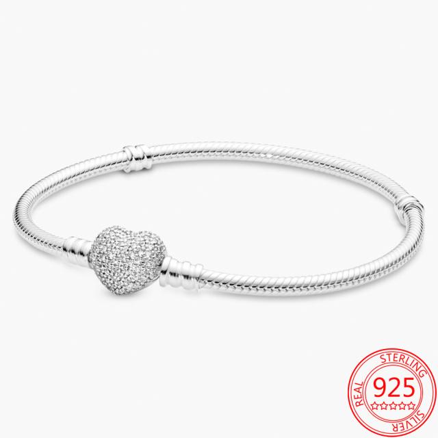 925 Sterling Silver Basic Chain Moments Silver Bracelet ,Fallen Leaves Chain Clasp Bracelet Rope Charm Fit Original Pan Jewelry