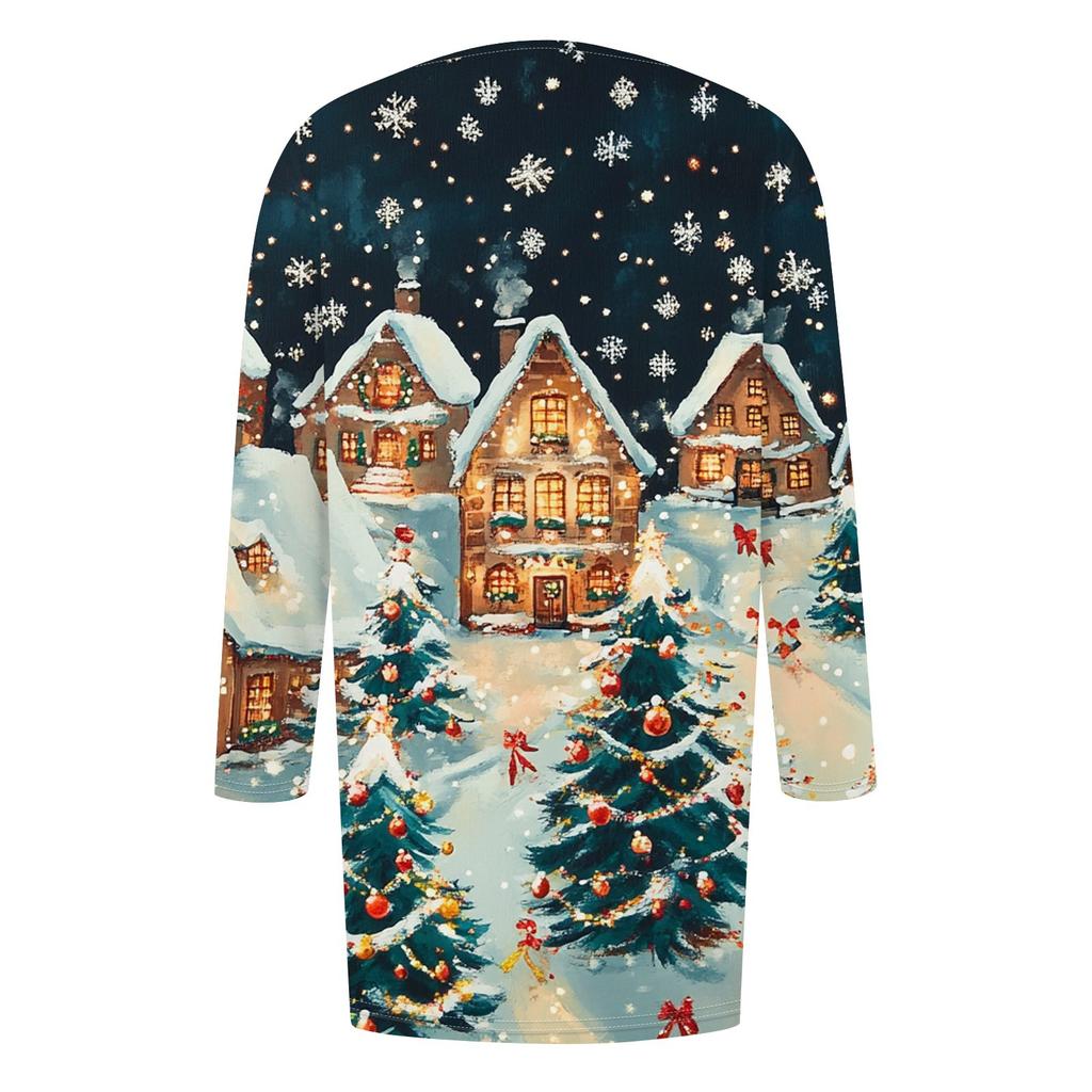 Женская мода повседневная куртка-кардиган средней длины с принтом рождественской елки