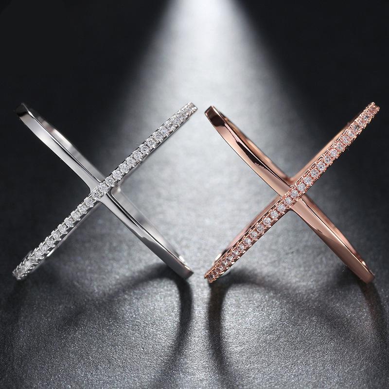 Новое роскошное X-образное кольцо с микро-асфальтированным цирконием AAA, стильное модное ювелирное изделие, коктейльная вечеринка для женщин и девочек