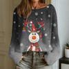 Женский модный пуловер с круглым вырезом и длинными рукавами с рождественским принтом, повседневный топ-свитер