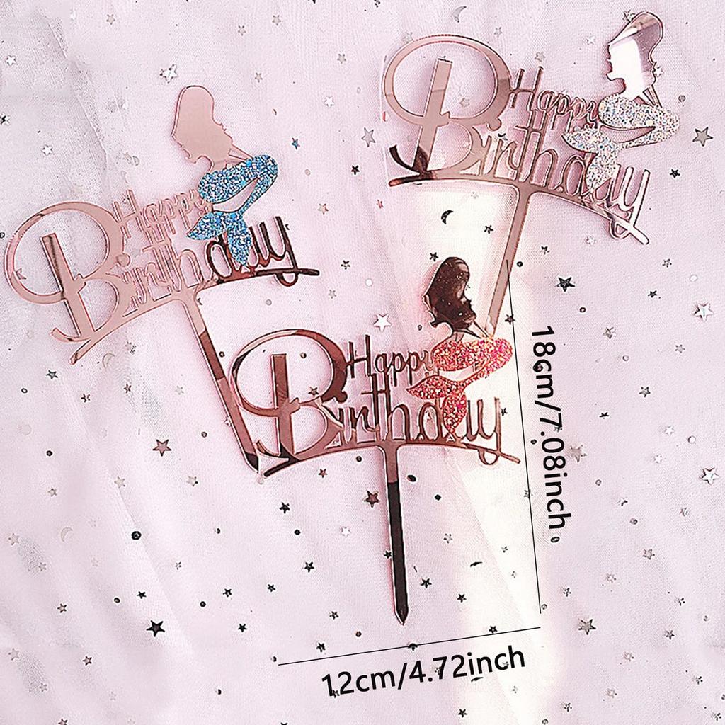 1pc Glitter Mermaid Happy Birthday Cake Mermaid Cake , Under The Sea Themed, Birthday Party Supplies